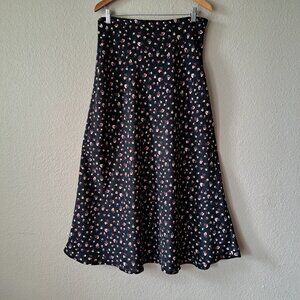 Carolyn Taylor 90s Vintage Cottagecore Floral Black Midi Skirt Size Large